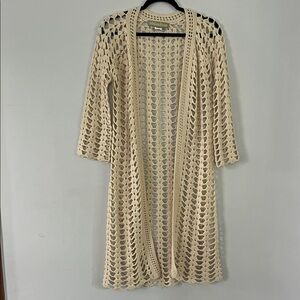 Malandrino | Cream Cashmere Crochet Open Cardigan